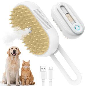 4 in 1 Pet Steam Brush for Shedding Rechargeable Quiet Detangling Cats/Dogs NEW